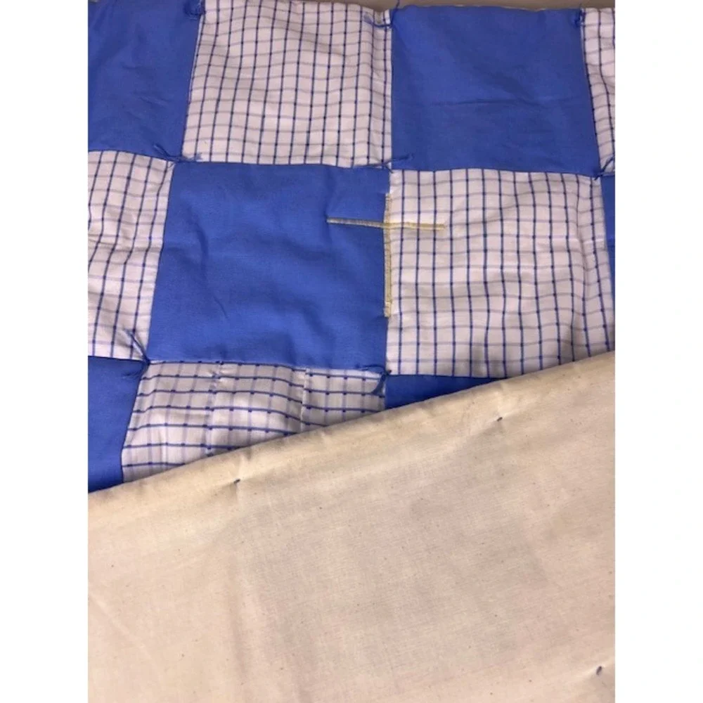 Handmade Blue White Checkerboard Patchwork Quilt Hand Tied Rustic Lap Blanket